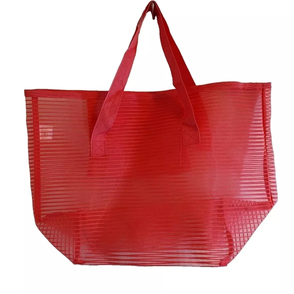 Old East Main Co Polyester Pink Mesh Tote Beach Grocery Travel Bag Inner Pocket - Picture 1 of 7